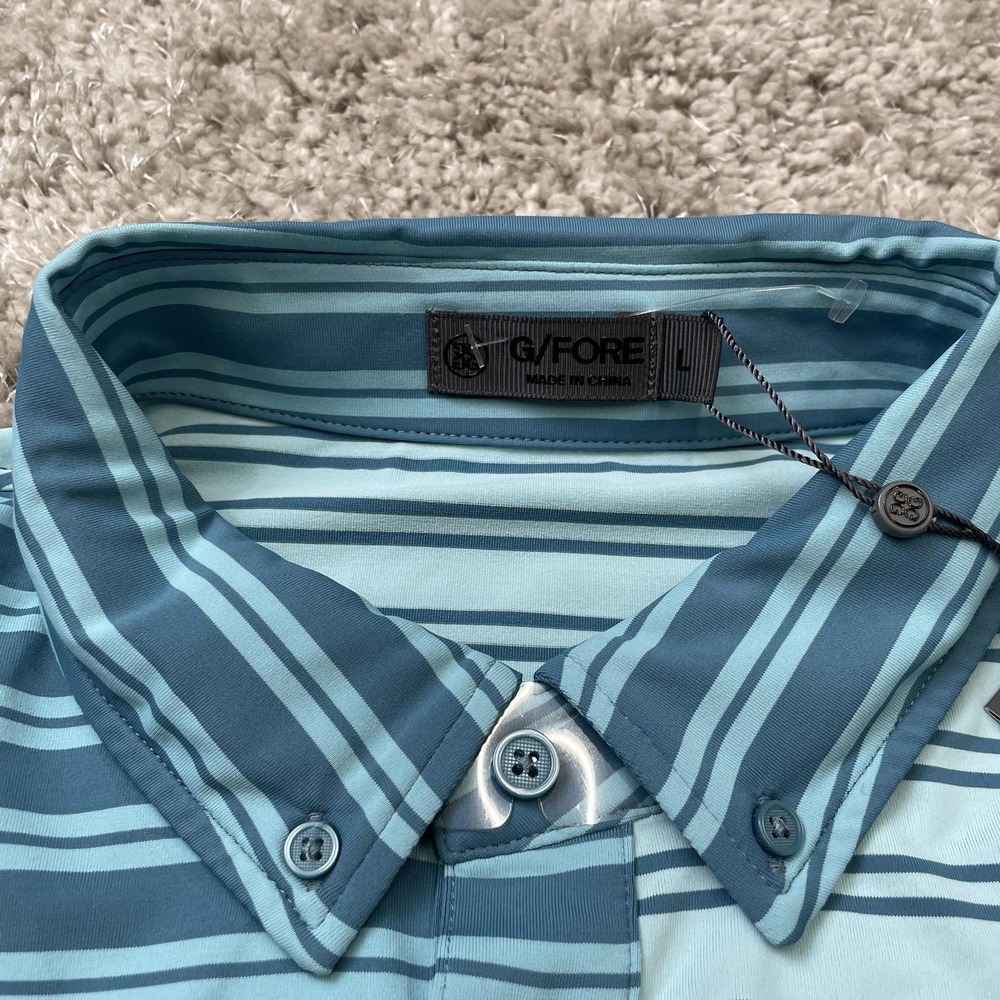 G/FORE Polo Shirt Mens Large Striped Split Graphic Performance Golf G4MF23K004 - Picture 10 of 16